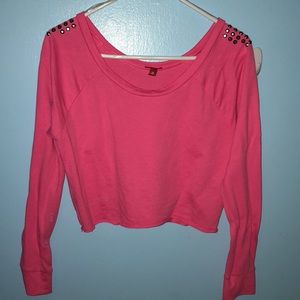Pink studded crop long sleeve shirt